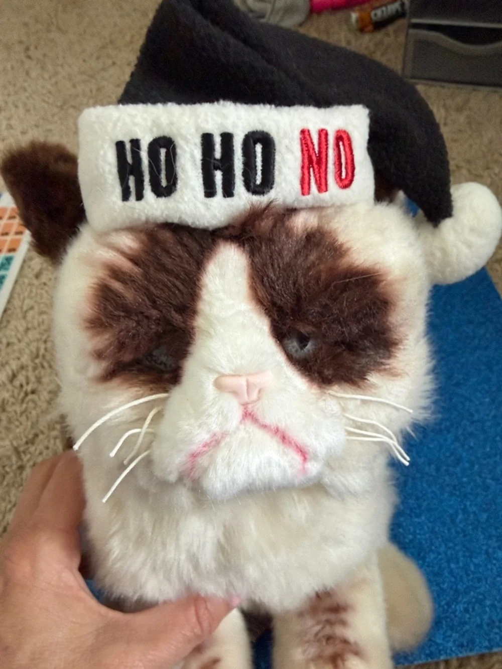 Gund Plush Cat Toy in White and Brown with Festive Hat